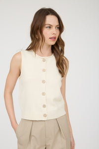 Raw Edge Button Down Knit Cardigan Vest Top