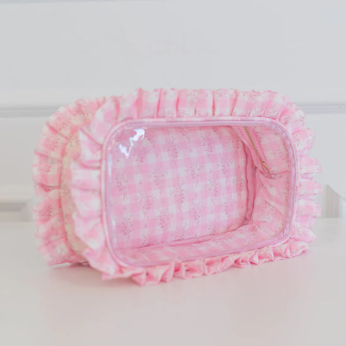 Hollis Ruffled Nylon Large Clear Pouch Pink