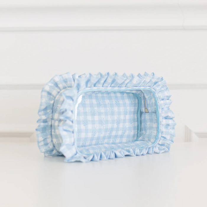Hollis Ruffled Nylon Large Clear Pouch Blue