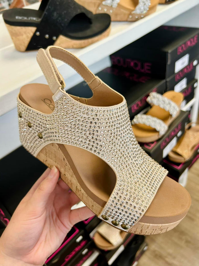 Corky’s Champagne Crystals Carley Wedge Sandals