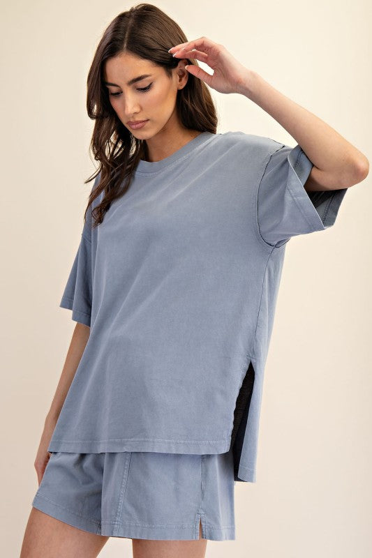 Plus Mineral Washed Cotton Oversized Slit Tee