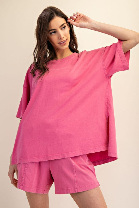 Mineral Washed Cotton Oversized Slit Tee