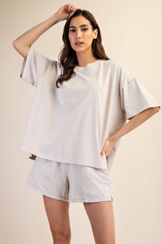 Plus Mineral Washed Cotton Oversized Slit Tee