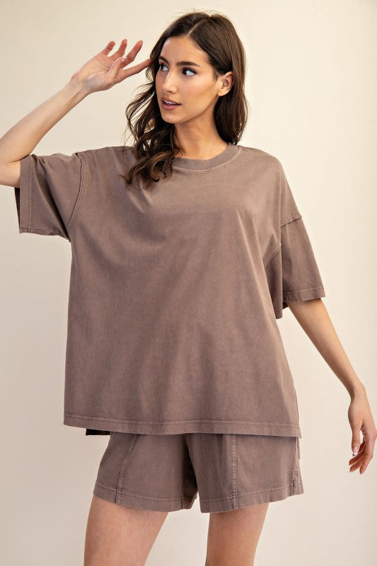 Plus Mineral Washed Cotton Oversized Slit Tee