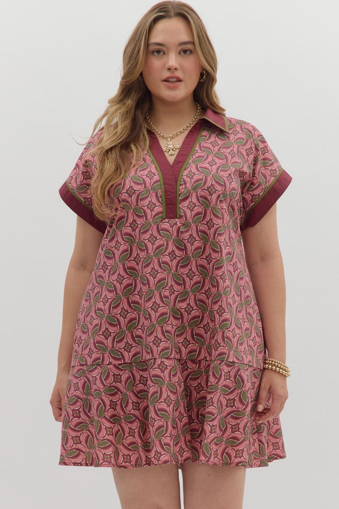 Abstract pattern flounce ruffle hem mini dress