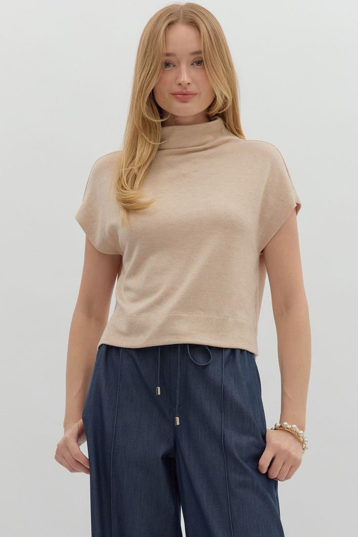 Solid knit mock neck pullover top