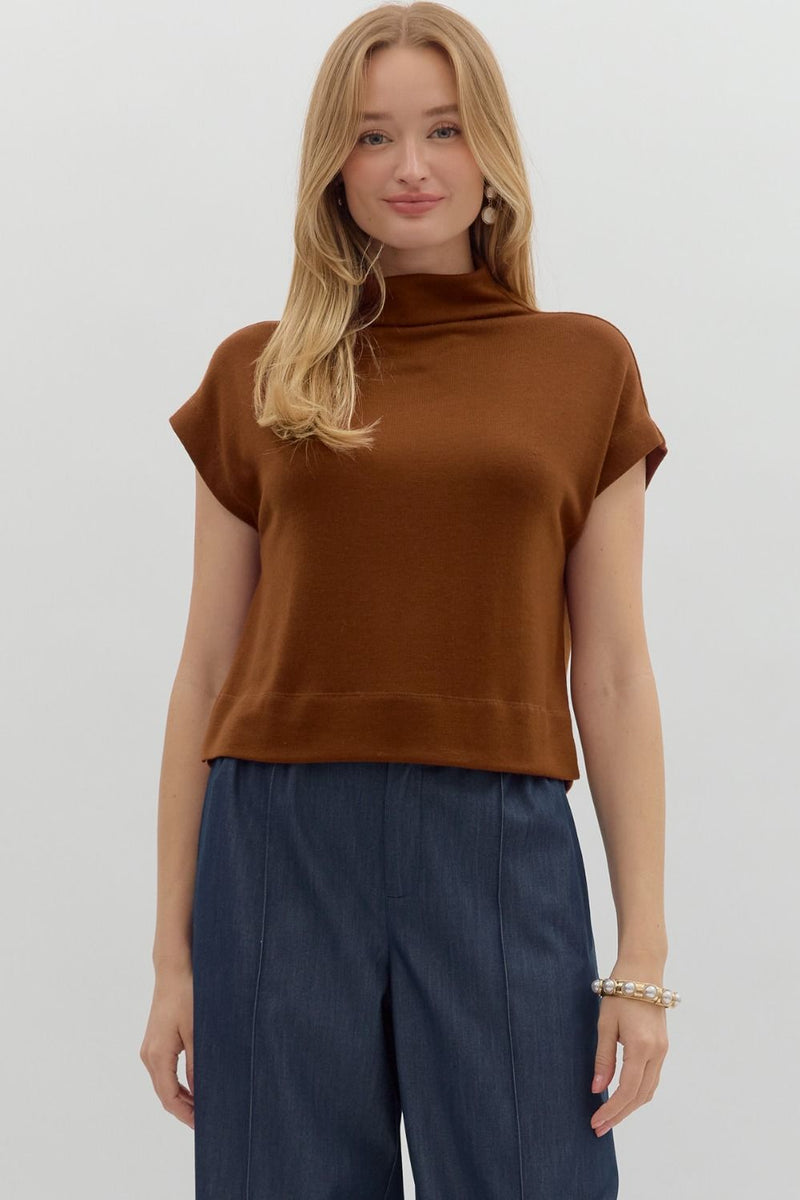Solid knit mock neck pullover top