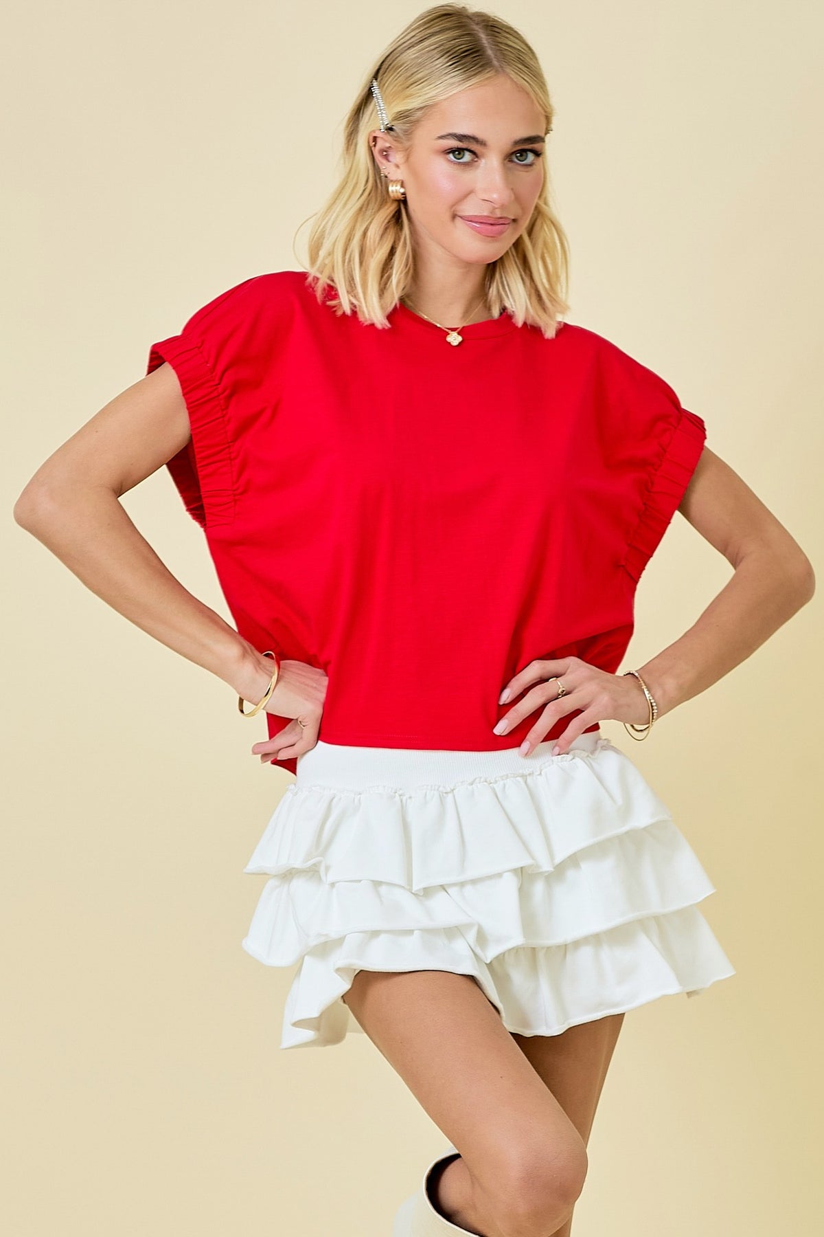 Easy Oversized Knit Top With Elastic Sleeve Detail