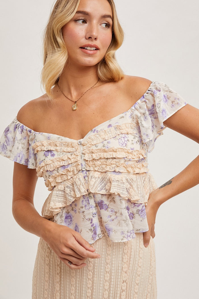 Floral Ruffle Lace Top & Skirt set