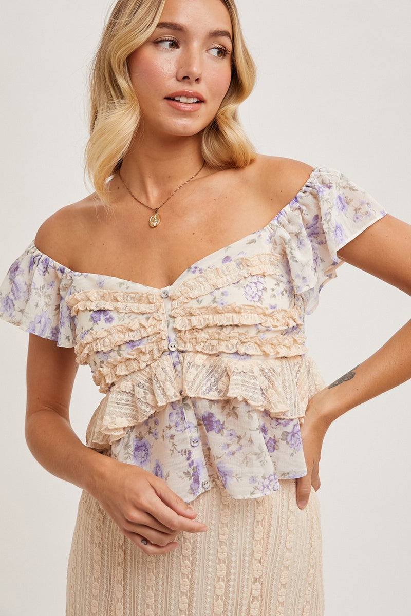 Floral Ruffle Lace Top & Skirt set