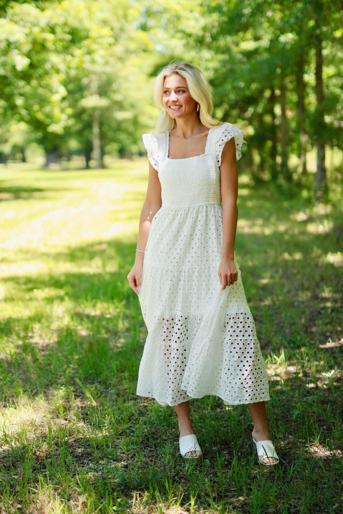 Solid eyelet maxi dress