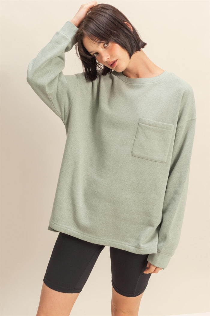 Basic Crew Neck Single Pocket Pullover Sweatshirt