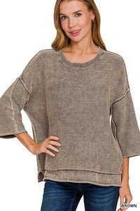 Washed 3/4 Sleeve Boxy Sweater