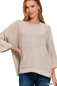 Washed 3/4 Sleeve Boxy Sweater