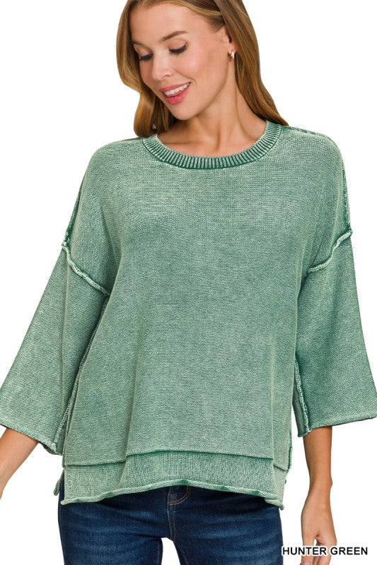 Washed 3/4 Sleeve Boxy Sweater
