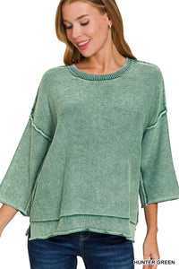Washed 3/4 Sleeve Boxy Sweater