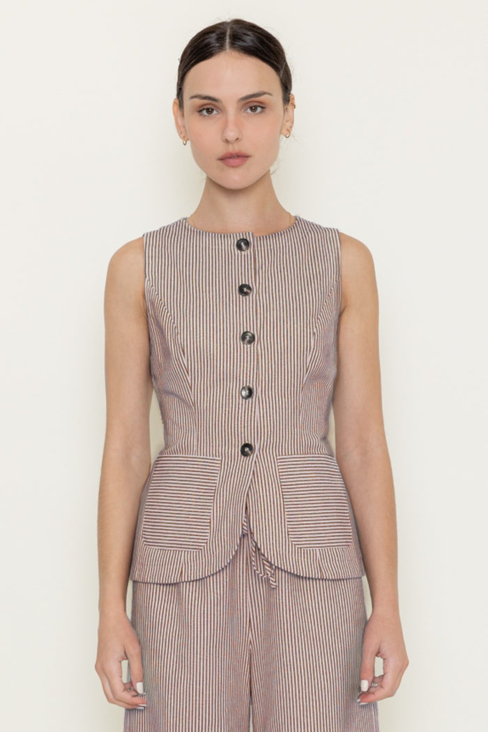 Stripe Business Causal Preppy Chic Modern Vest Top