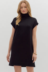 Solid jersey mock neck pullover mini dress