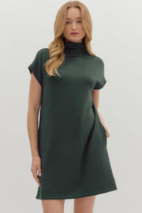 Solid jersey mock neck pullover mini dress