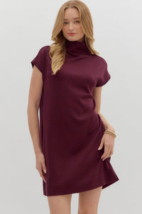 Solid jersey mock neck pullover mini dress