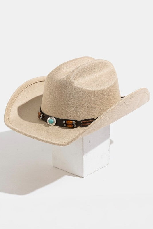 Western Turquoise Decor Band Cowboy Hat Khaki