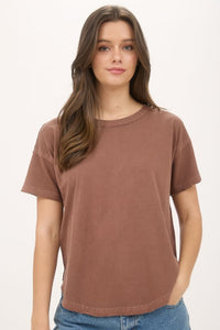 Exposed Seam Raw Edge Short Sleeve Knit Top