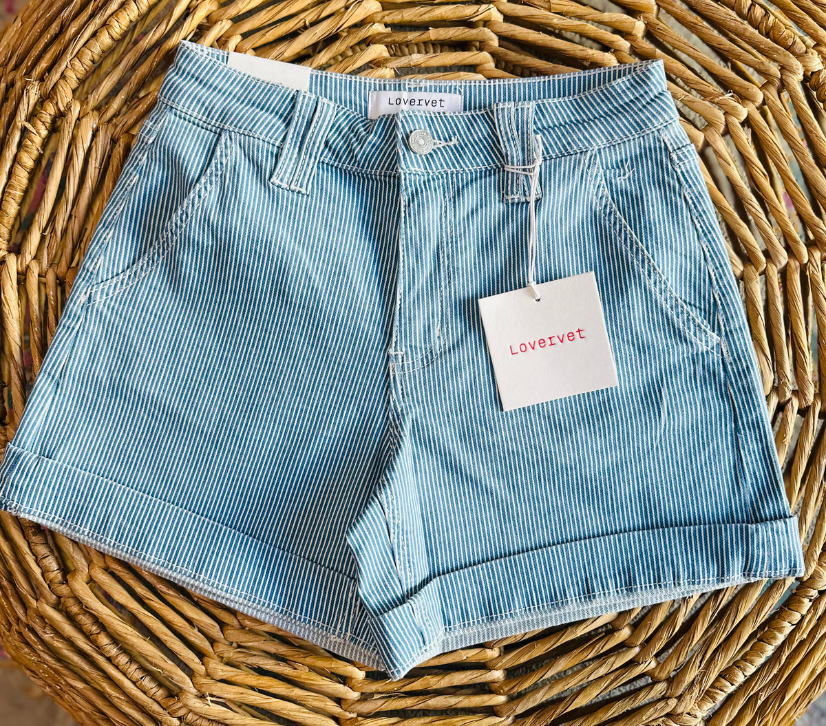 Lovervet High Rise Cuffed Striped A Line Shorts