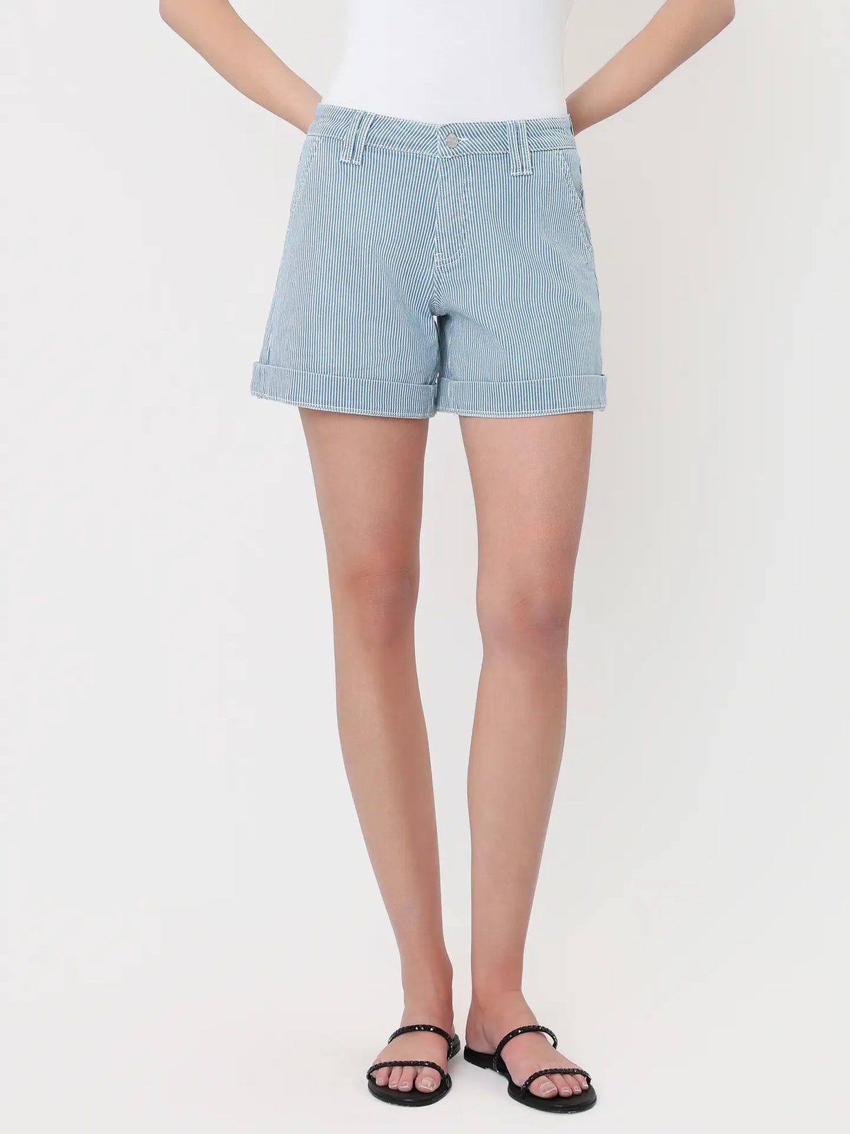 Lovervet High Rise Cuffed Striped A Line Shorts