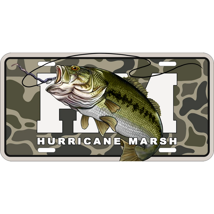 Hurricane Marsh-HM BASS VINTAGE CAMO LICENSE PLATE