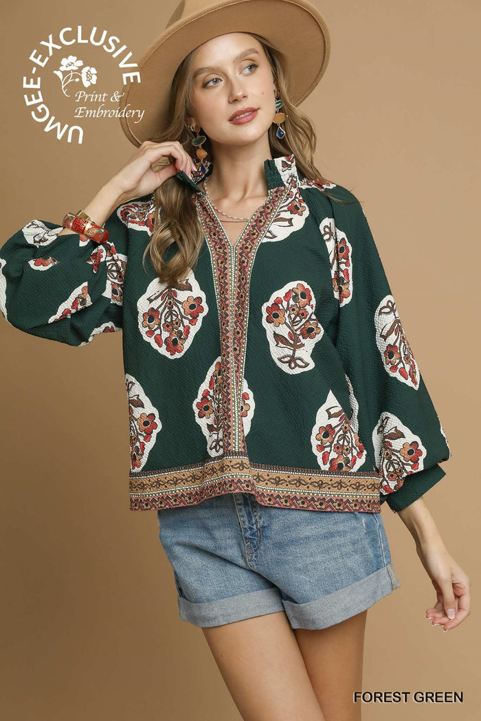 Boho Floral Print Tunic Top