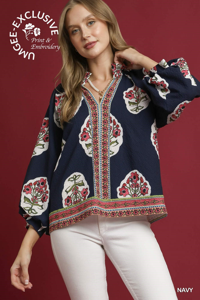 Boho Floral Print Tunic Top