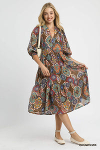 Boho Print Tiered Midi Dress