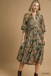 Boho Print Tiered Midi Dress