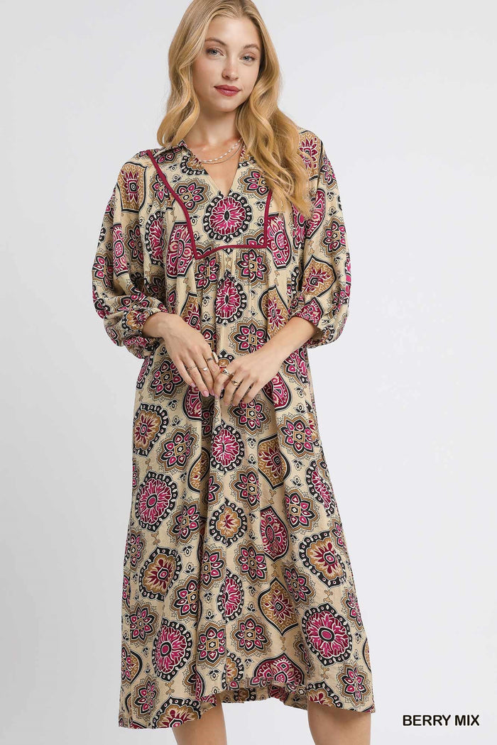 Boho Medallion Print Midi Dress
