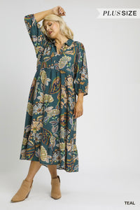 Plus Boho Paisley Tiered Midi Dress