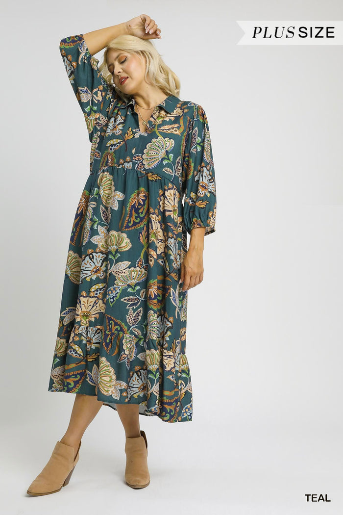 Plus Boho Paisley Tiered Midi Dress