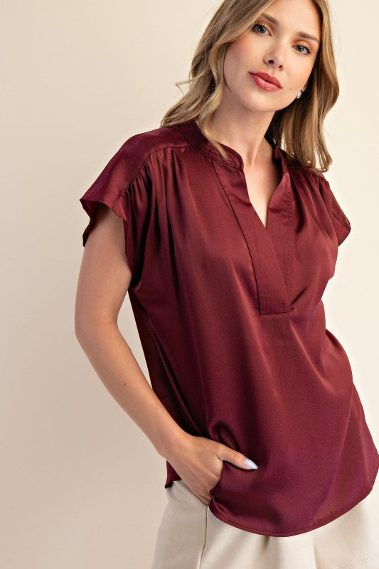 Round Neck V-neck Drop Satin Blouse