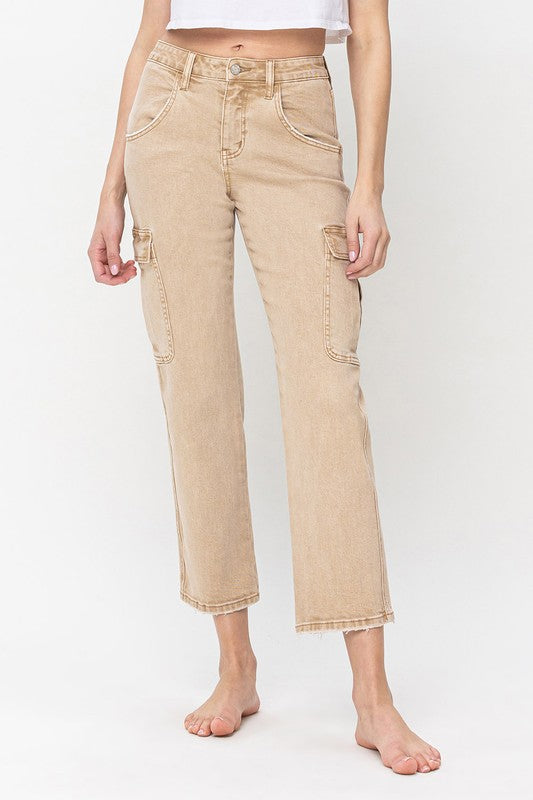 VERVET HIGH RISE RELAXED STRAIGHT JEANS WITH CARGO