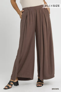 Plus Linen High-Waisted Wide Leg Palazzo Pants
