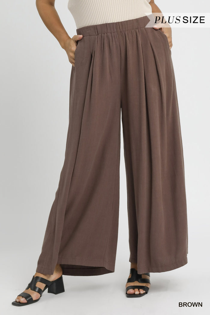Plus Linen High-Waisted Wide Leg Palazzo Pants