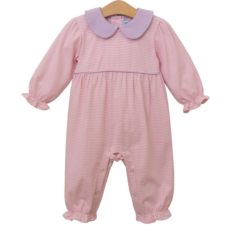 Trotter Street Katherine Romper- Light Pink Stripe/Lavender