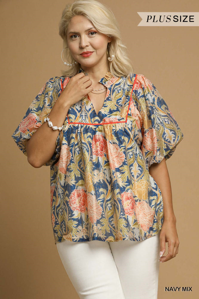 Floral Puff Sleeve Peasant Blouse
