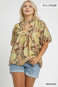 Floral Puff Sleeve Peasant Blouse