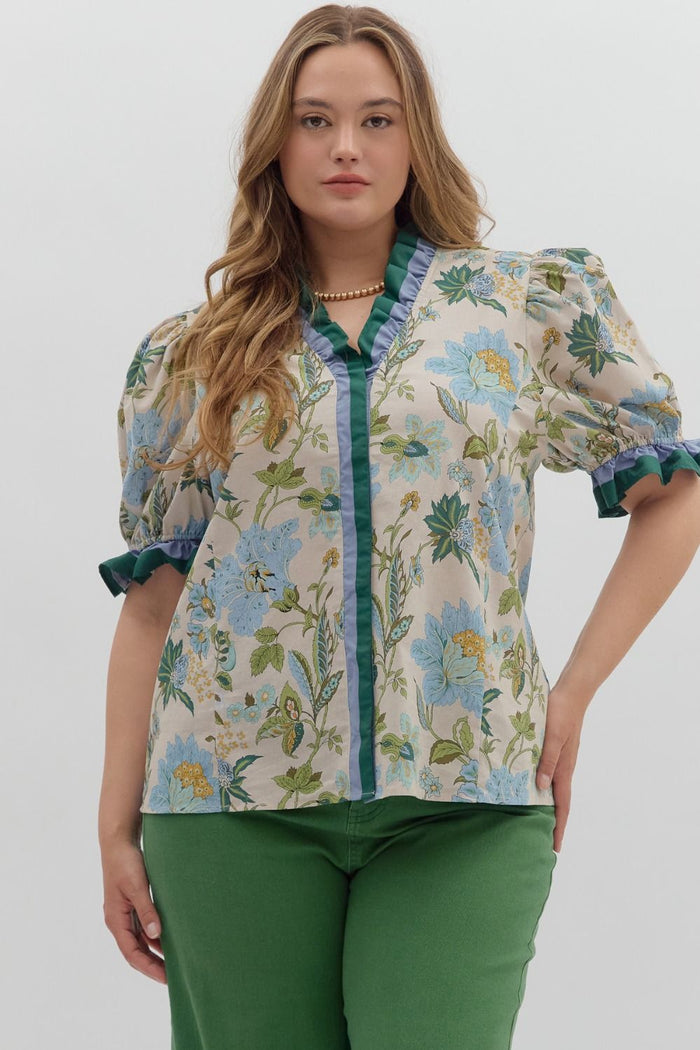 Floral print shoulder puff sleeve top