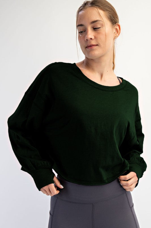 Cotton Slub Open Back Long Sleeve Top