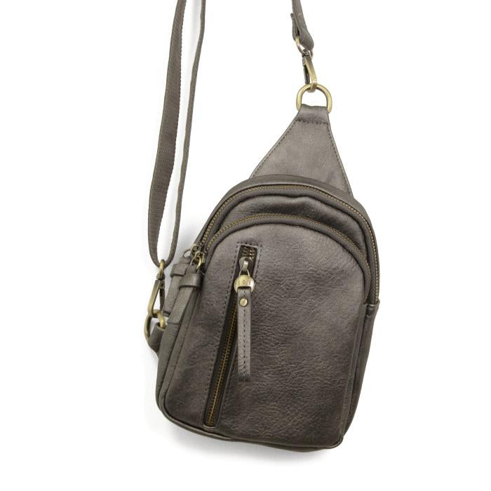 SUSAN JOY METALLIC DARK CHROME SKYLER SLING BAG