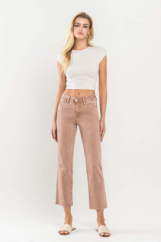 VERVET MID RISE CROP RAW HEM STRAIGHT JEAN