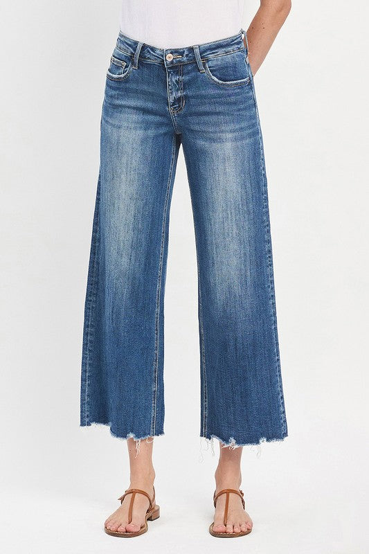 Vervet Mid Rise Raw Hem Wide Jeans
