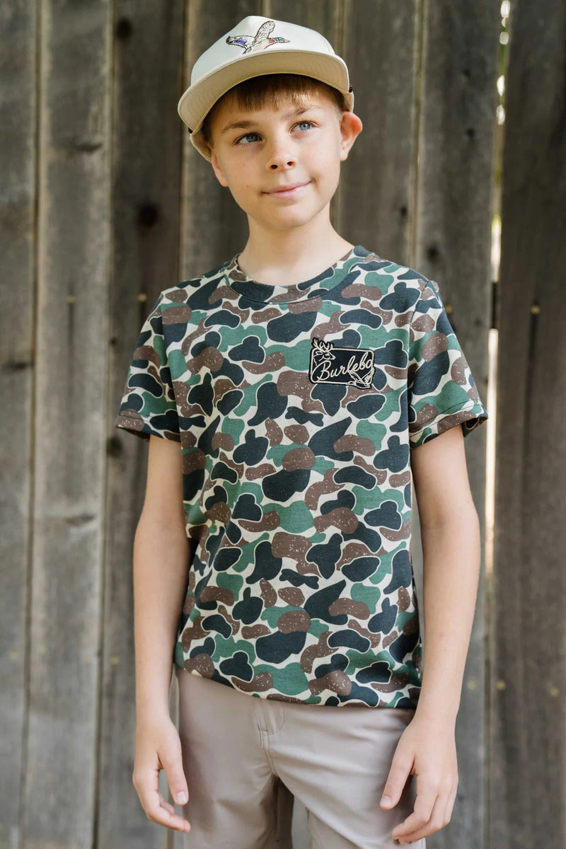 Burlebo Youth Tee - Throwback Camo Pocket Tee Patch Logo