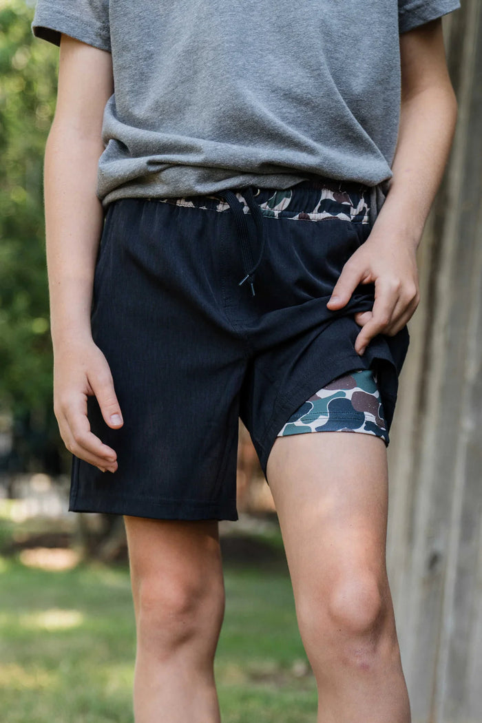 Burlebo Youth Athletic Shorts - Black - Throwback Camo Liner